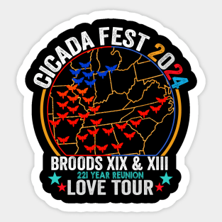 Vintage Cicada Fest Brood 2024 Tsunami Phenomenon Brood XIX Brood XIII Year Of The Cicada 2024 ussa flag Sticker